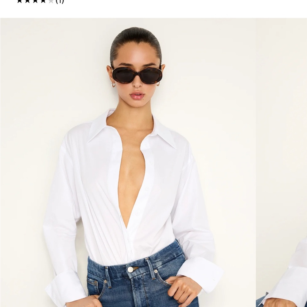 Good American White Fitted Long Sleeve Blouse